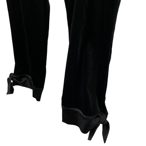 TARA JARMON Made in FRANCE Black Velvet Satin Trim Flat Front Pants Slacks sz 42 - Picture 10 of 16